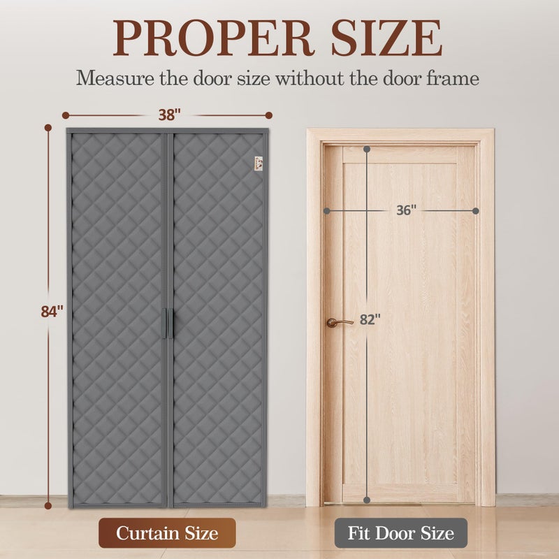 Yotache Magnetic Thermal Insulated Door Curtain Fits Door Size 36 x 82 inch  Door Curtain Size 38"" x 84"" Weatherproof Oxford Material Door Screen Covers Keep Cold Drafts Out  Gray - Image 2